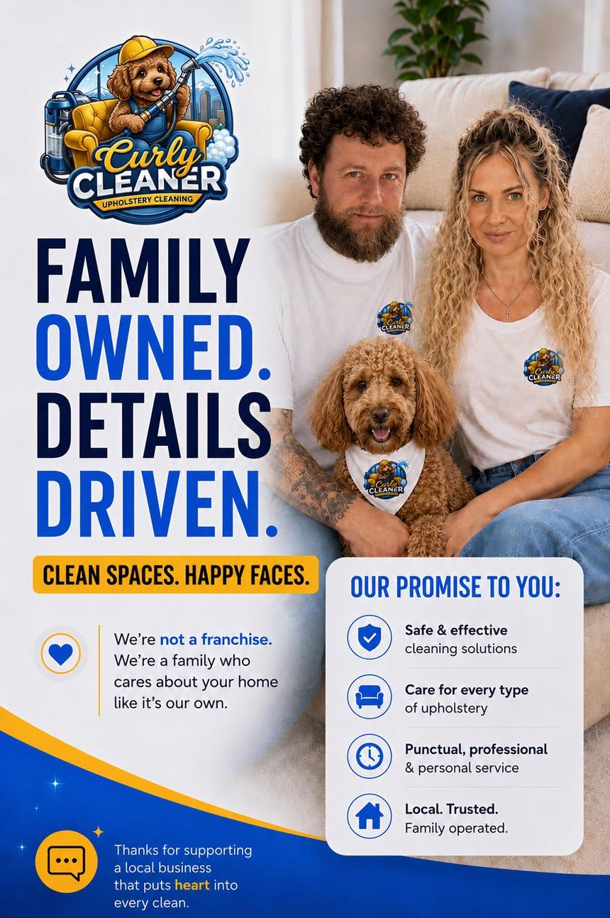 Curly Cleaner — Matt Andrew & Mary with Perseus, family-owned upholstery cleaning in Denver