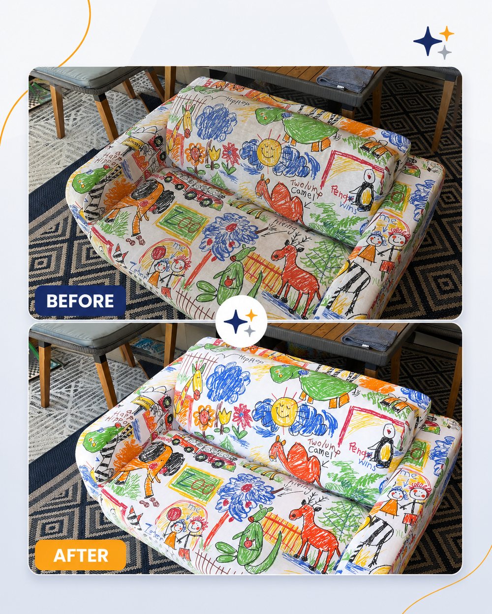 Patio cushion cleaning before and after